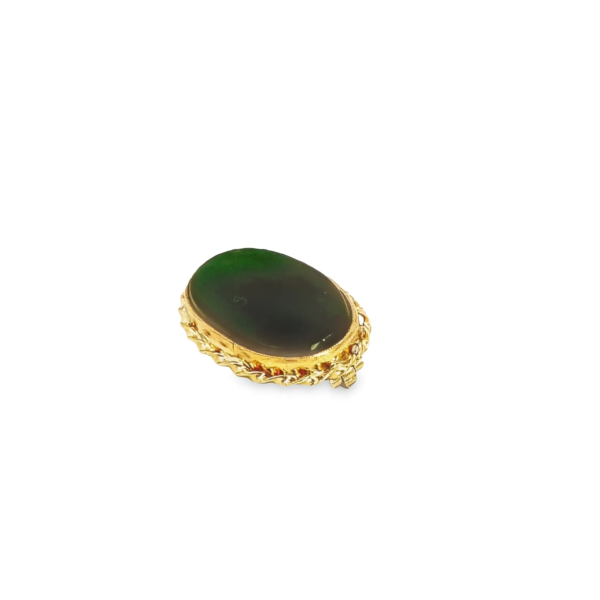 Yellow Gold Brooch with Oval Nephrite Jade - Classic Elegance